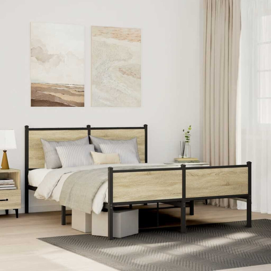 vidaXL Bedframe zonder matras metaal sonoma eikenkleurig 137x190 cm vidaXL Bedframe zonder matras metaal sonoma eikenkleurig 137x190 cm afbeelding 1