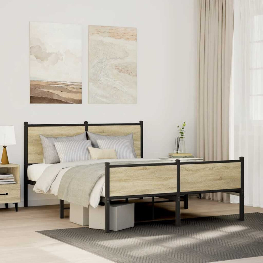 vidaXL Bedframe zonder matras metaal sonoma eikenkleurig 140x200 cm afbeelding 1