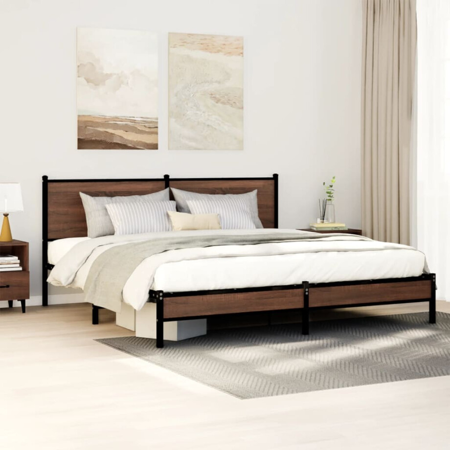 vidaXL Bedframe zonder matras metaal bruin eikenkleurig 160x200 cm afbeelding 1