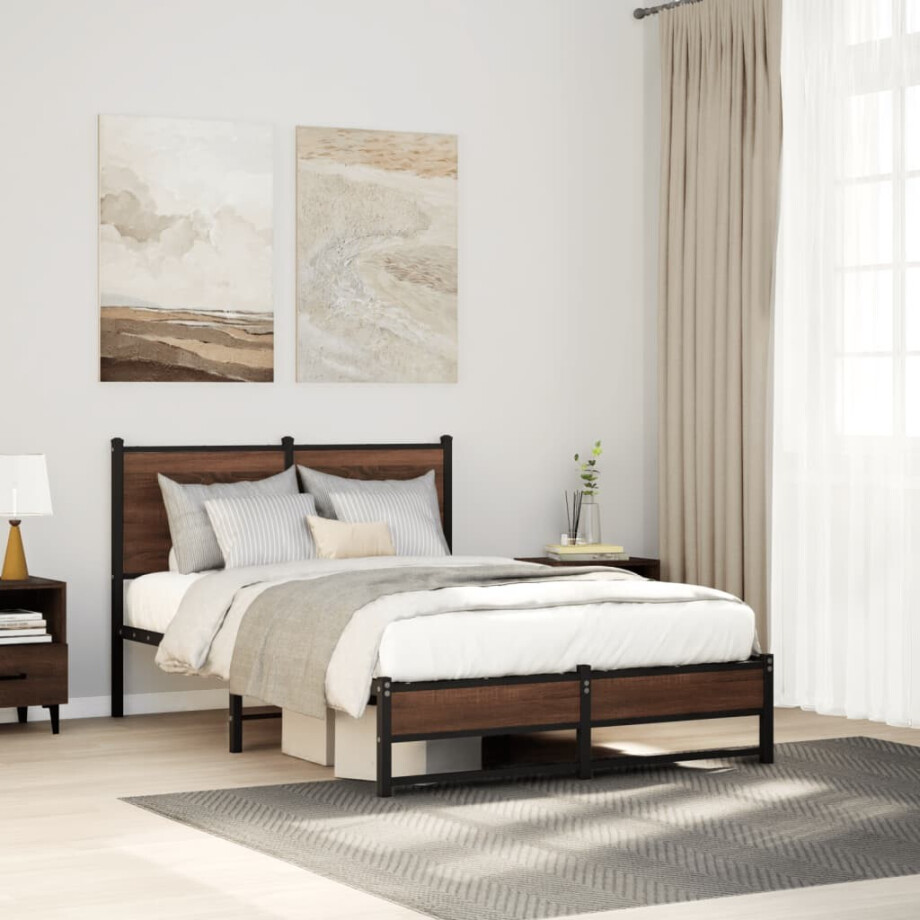 vidaXL Bedframe zonder matras metaal bruin eikenkleurig 120x190 cm vidaXL Bedframe zonder matras metaal bruin eikenkleurig 120x190 cm afbeelding 1