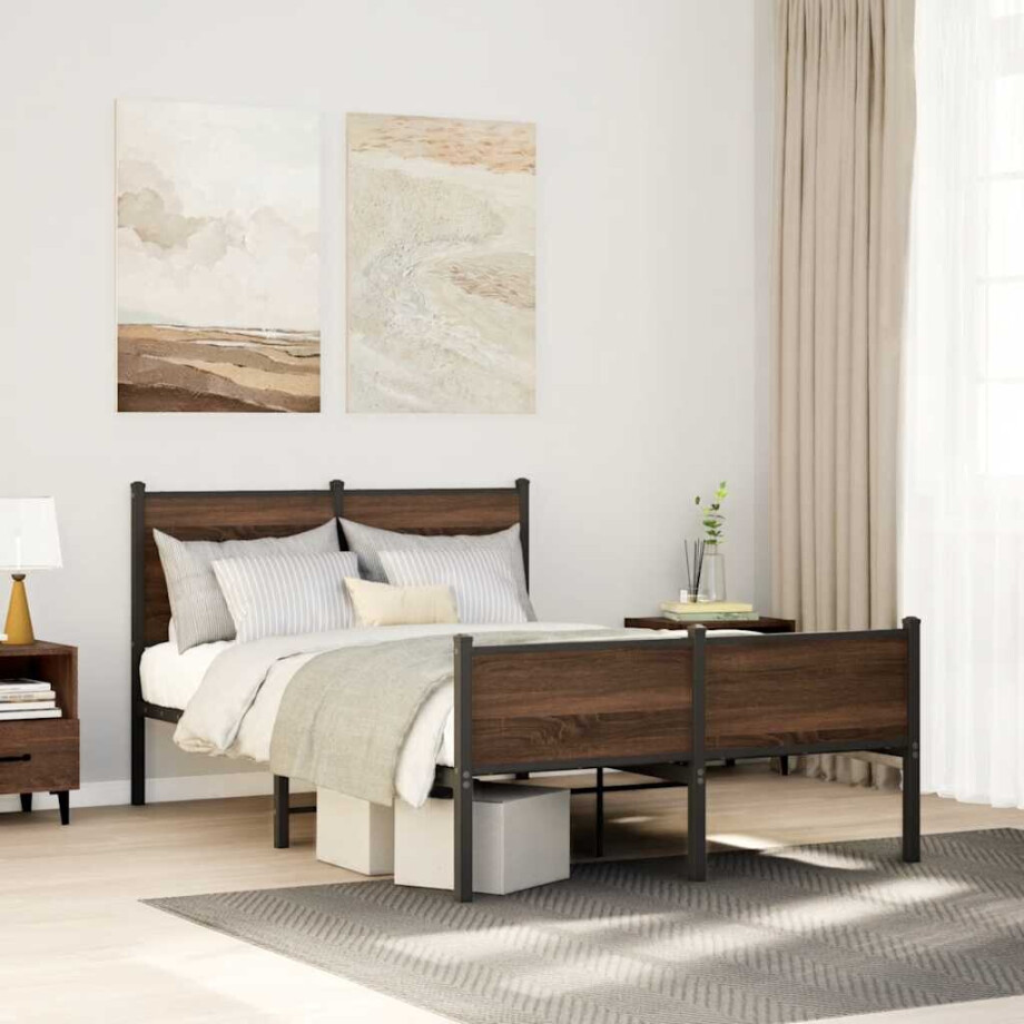 vidaXL Bedframe zonder matras metaal bruin eikenkleurig 120x190 cm vidaXL Bedframe zonder matras metaal bruin eikenkleurig 120x190 cm afbeelding 1