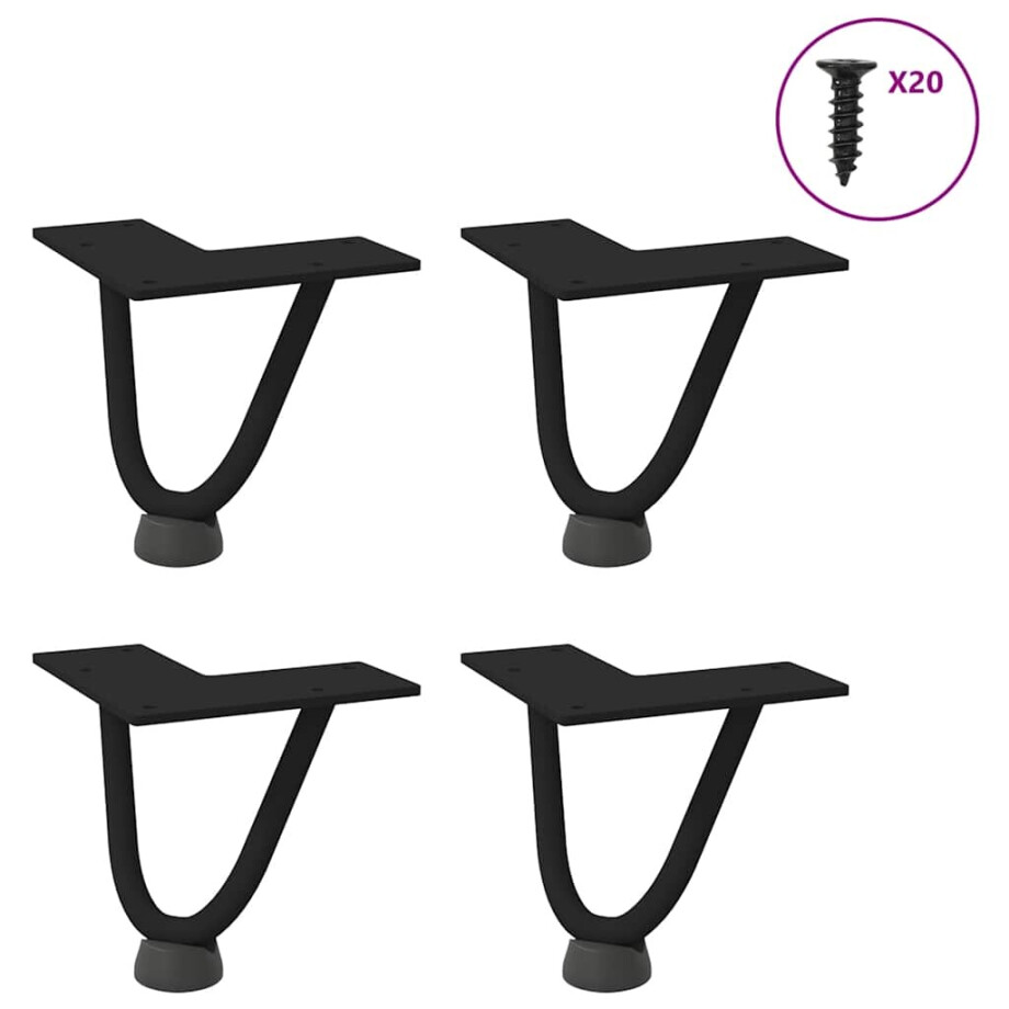 vidaXL Haarnadelpoten voor Salontafel 4 st 10 cm massief staal zwart vidaXL Haarnadelpoten voor Salontafel 4 st 10 cm massief staal zwart afbeelding 1