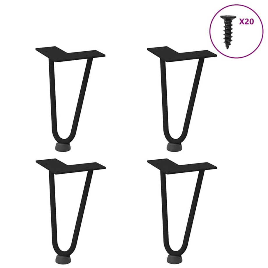 vidaXL Haarnadelpoten voor Salontafel 4 st 20 cm massief staal zwart vidaXL Haarnadelpoten voor Salontafel 4 st 20 cm massief staal zwart afbeelding 1
