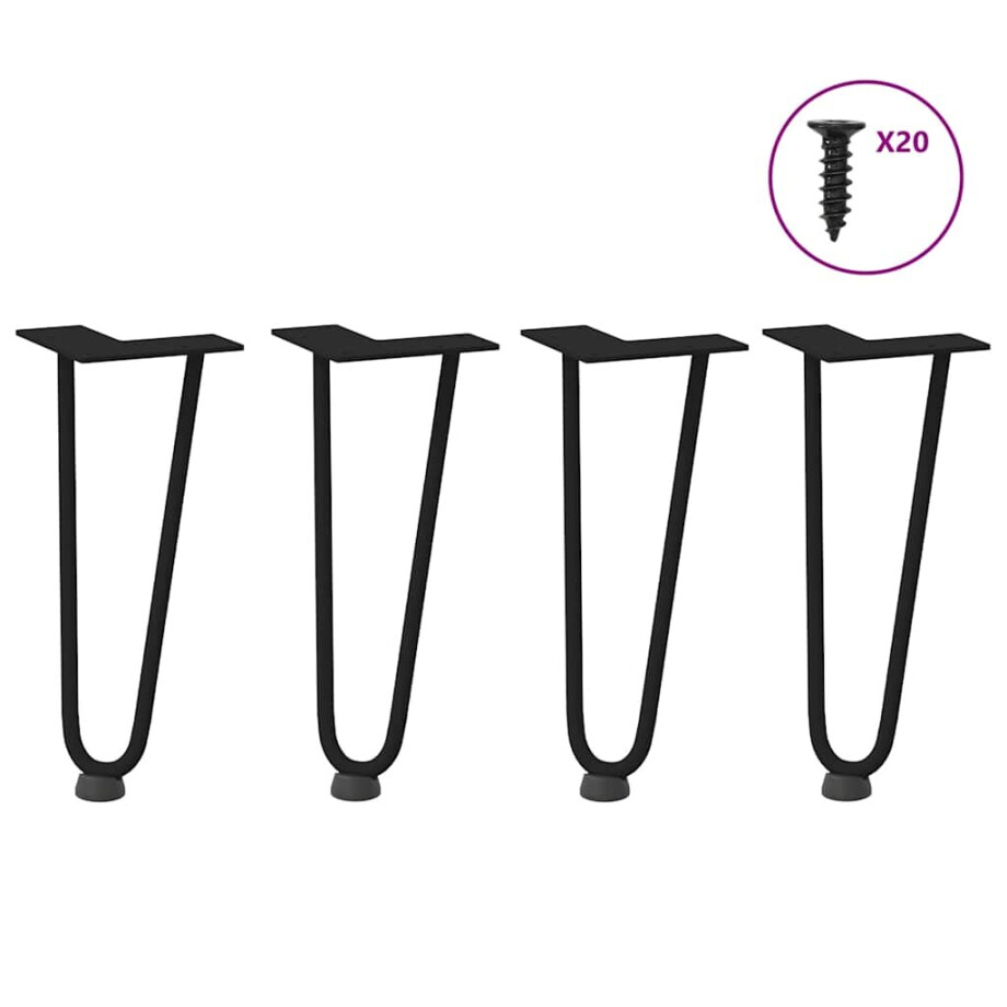 vidaXL Haarnadelpoten voor Salontafel 4 st 30 cm massief staal zwart vidaXL Haarnadelpoten voor Salontafel 4 st 30 cm massief staal zwart afbeelding 1