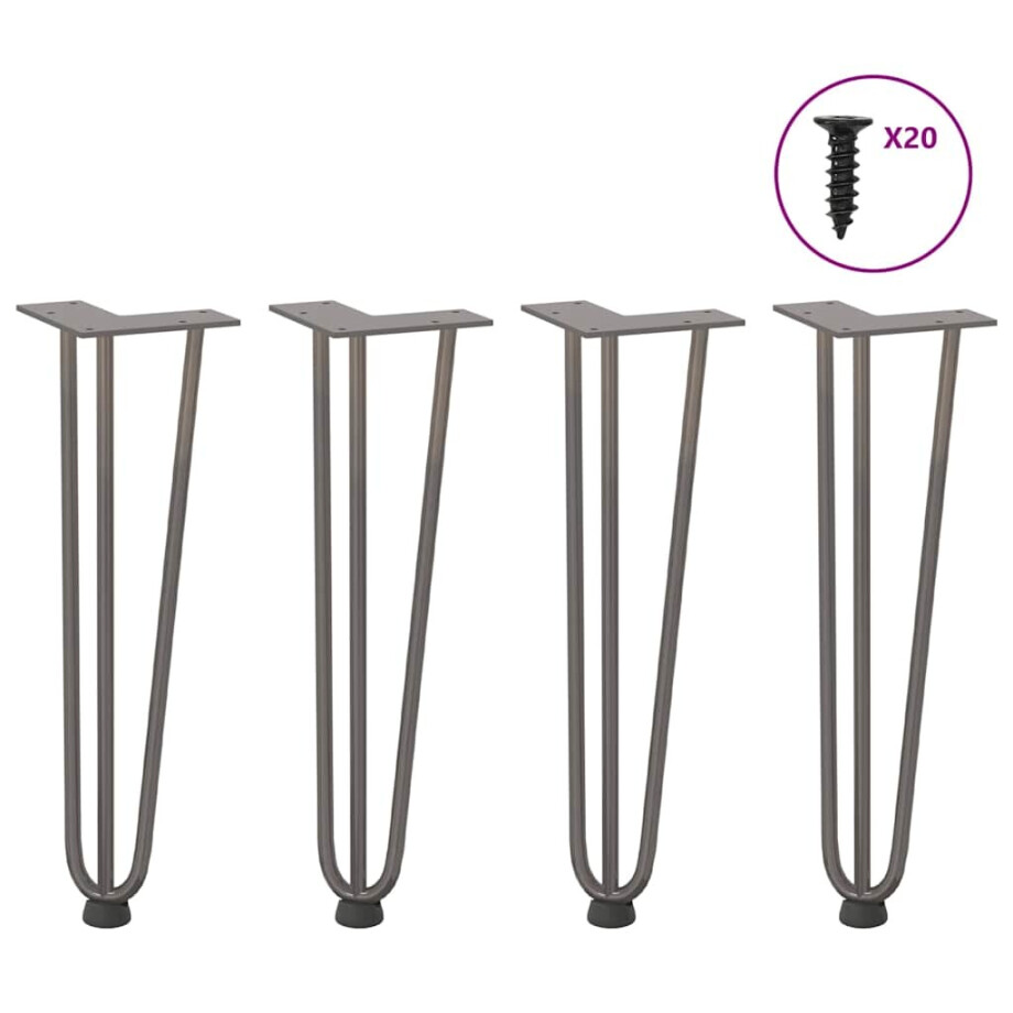 vidaXL Haarnadelpoten voor Salontafel 4 st 42 cm massief staal naturel vidaXL Haarnadelpoten voor Salontafel 4 st 42 cm massief staal naturel afbeelding 1