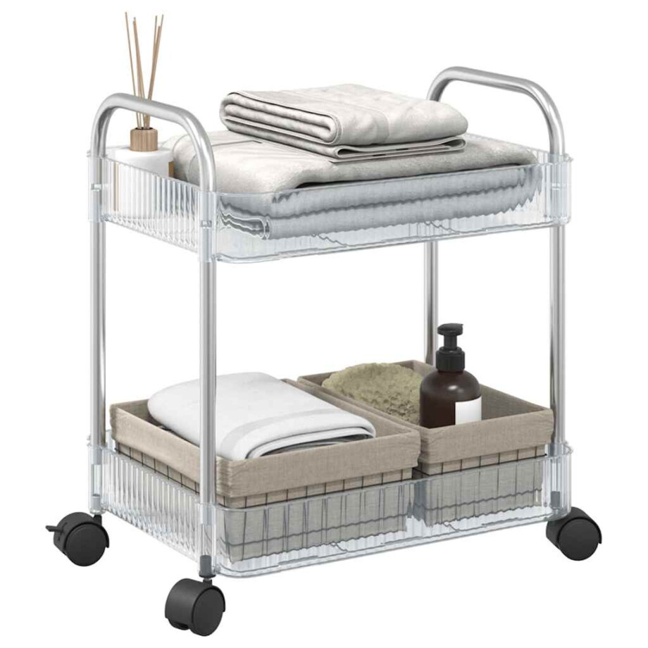 vidaXL Opbergtrolley 2-laags 37x28x43,5 cm acryl transparant vidaXL Opbergtrolley 2-laags 37x28x43,5 cm acryl transparant afbeelding 1
