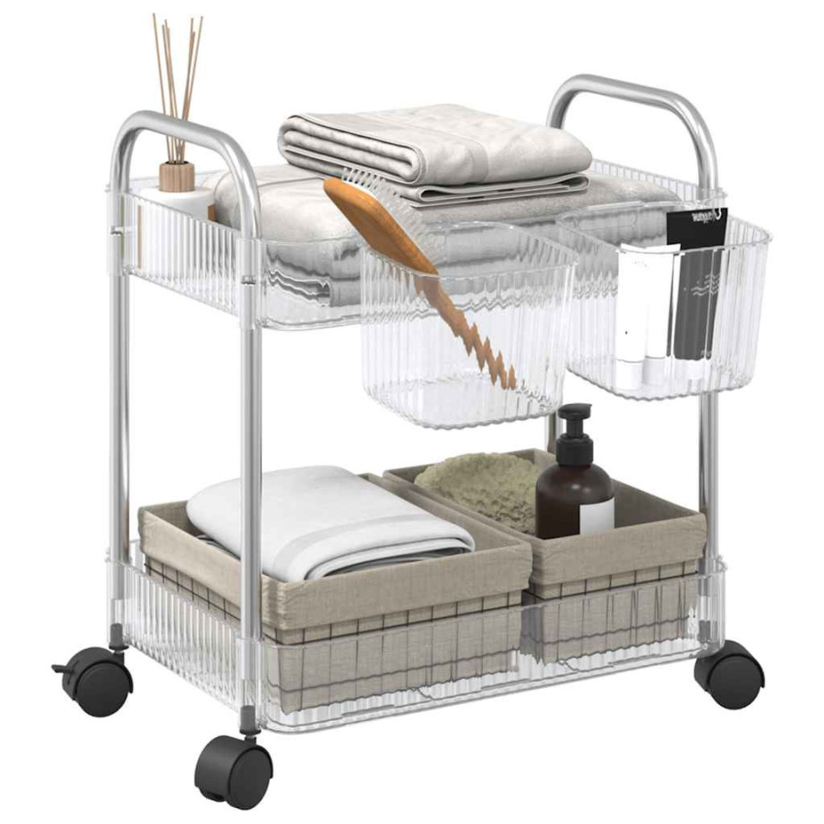 vidaXL Opbergtrolley 2-laags 37x27,5x43,5 cm acryl transparant afbeelding 