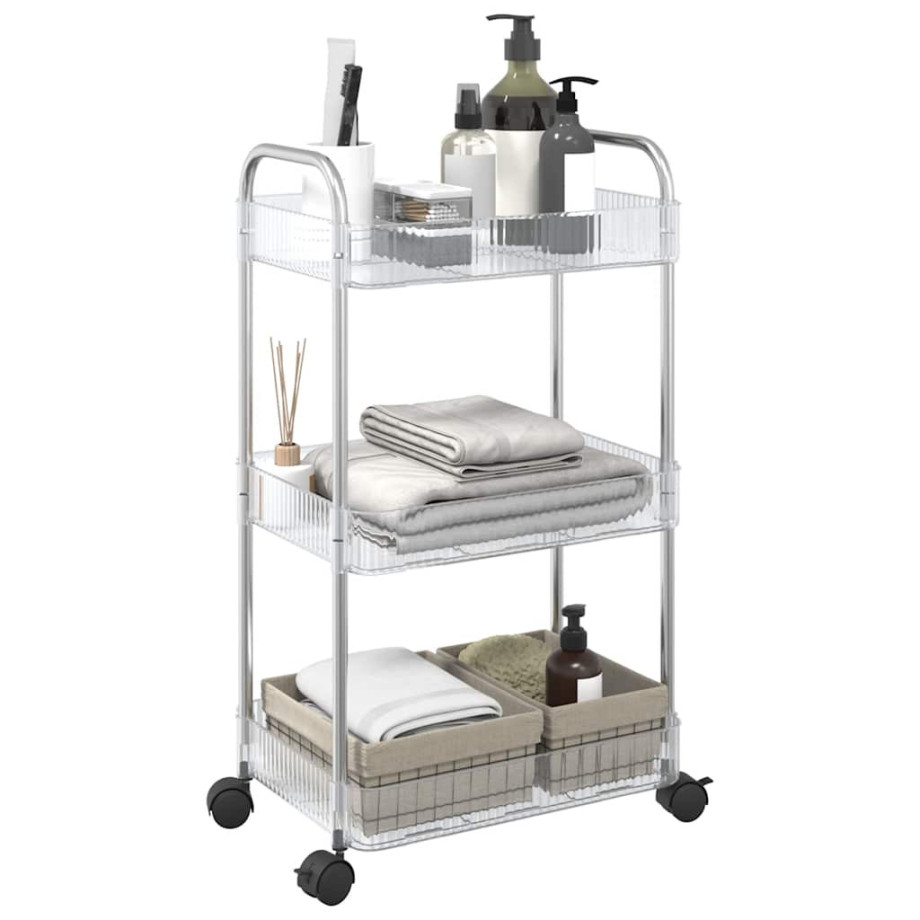 vidaXL Opbergtrolley 3-laags 37x28x68 cm acryl transparant afbeelding 