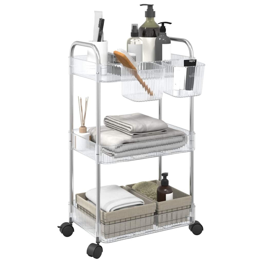 vidaXL Opbergtrolley 3-laags 37x28x68 cm acryl transparant afbeelding 1
