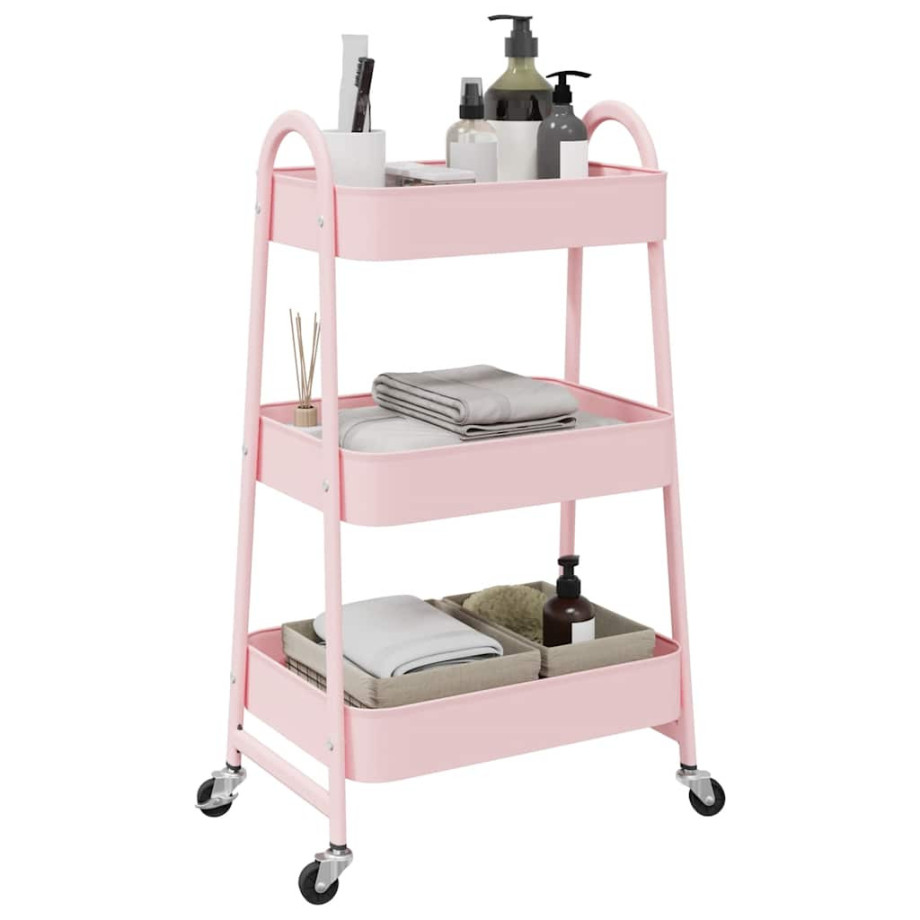 vidaXL Opbergtrolley 3-laags 42x41,5x77 cm staal roze afbeelding 1