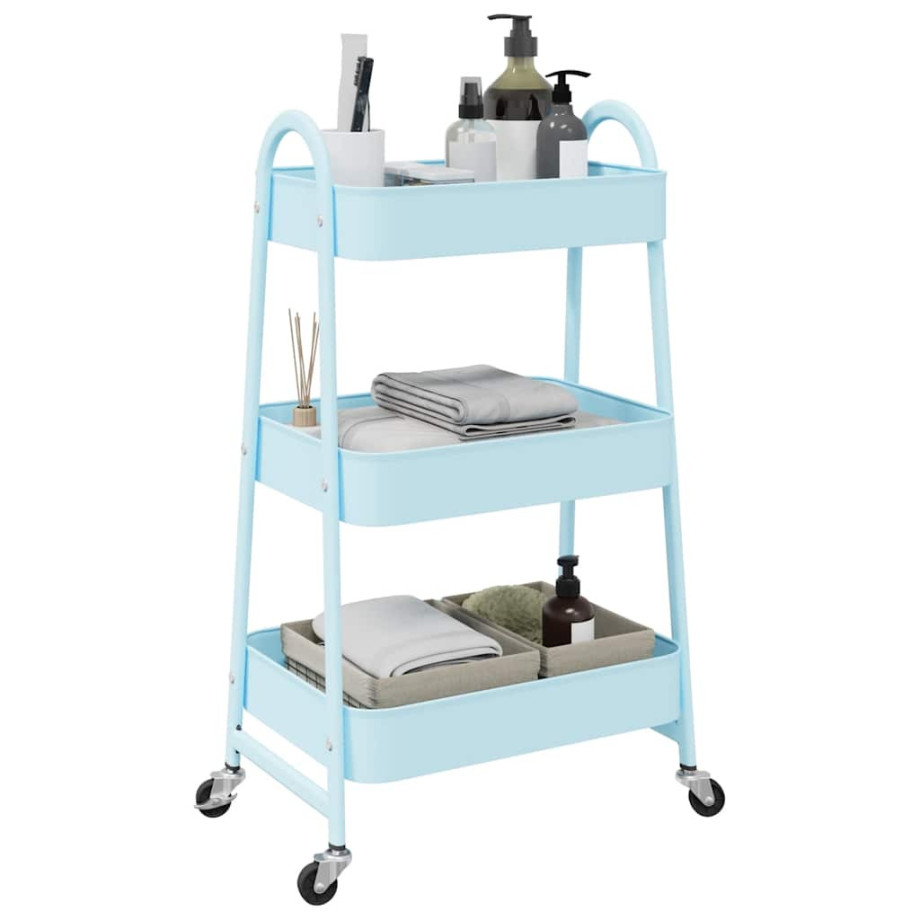 vidaXL Opbergtrolley 3-laags 42x41,5x77 cm staal blauw afbeelding 1