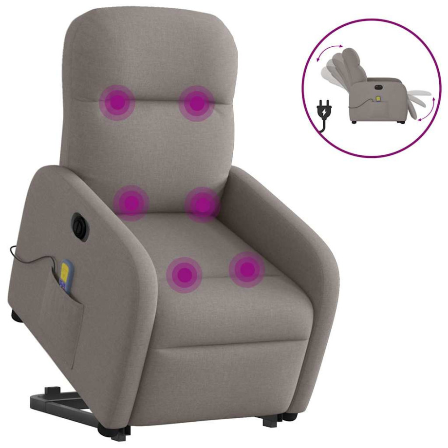 vidaXL Sta-op-massagestoel elektrisch verstelbaar stof taupe afbeelding 1