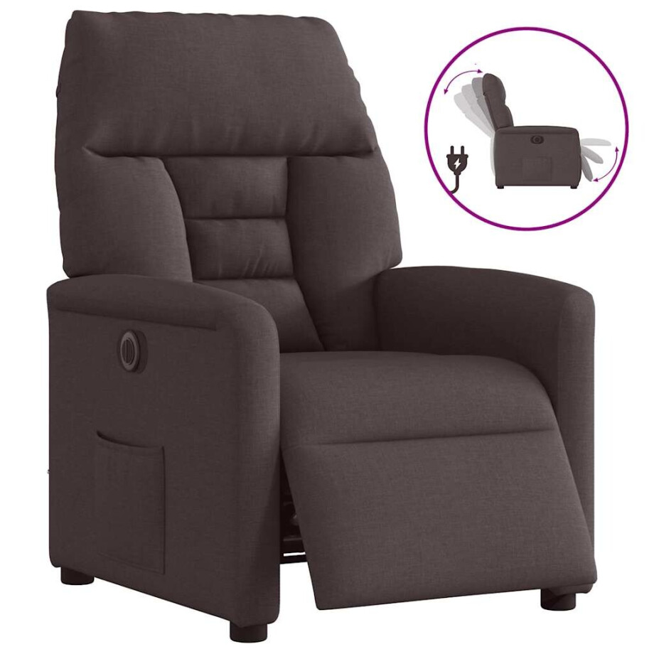 vidaXL Fauteuil verstelbaar elektrisch stof donkerbruin afbeelding 1