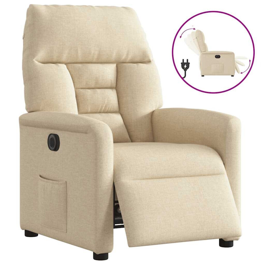 vidaXL Fauteuil verstelbaar elektrisch stof crèmekleurig afbeelding 1