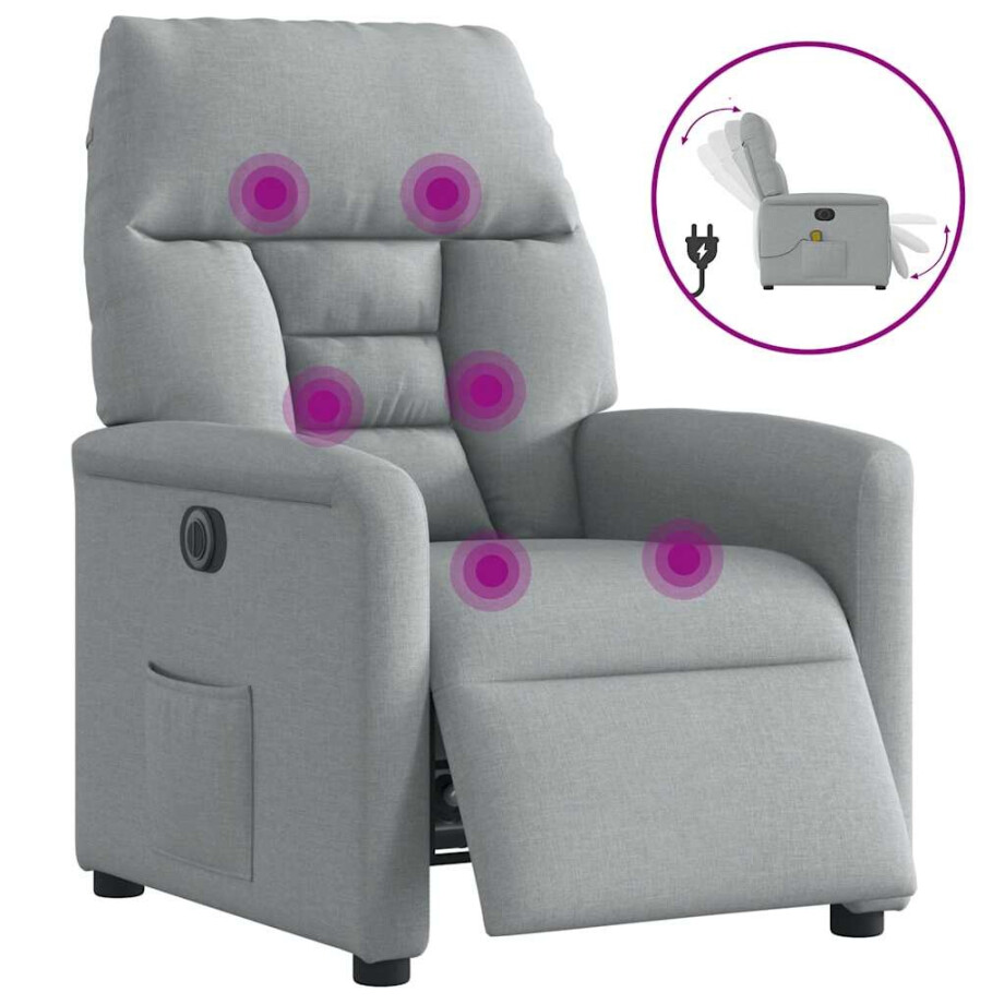 vidaXL Massagestoel elektrisch verstelbaar stof lichtgrijs afbeelding 1
