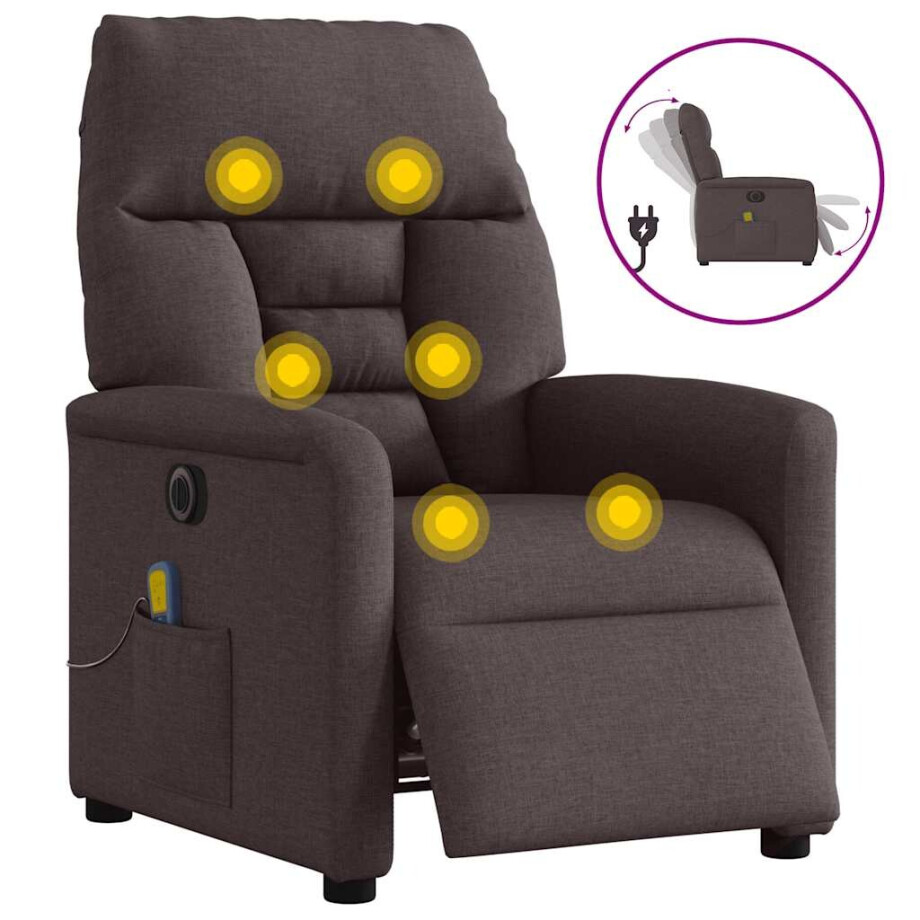 vidaXL Massagestoel elektrisch verstelbaar stof donkerbruin afbeelding 1