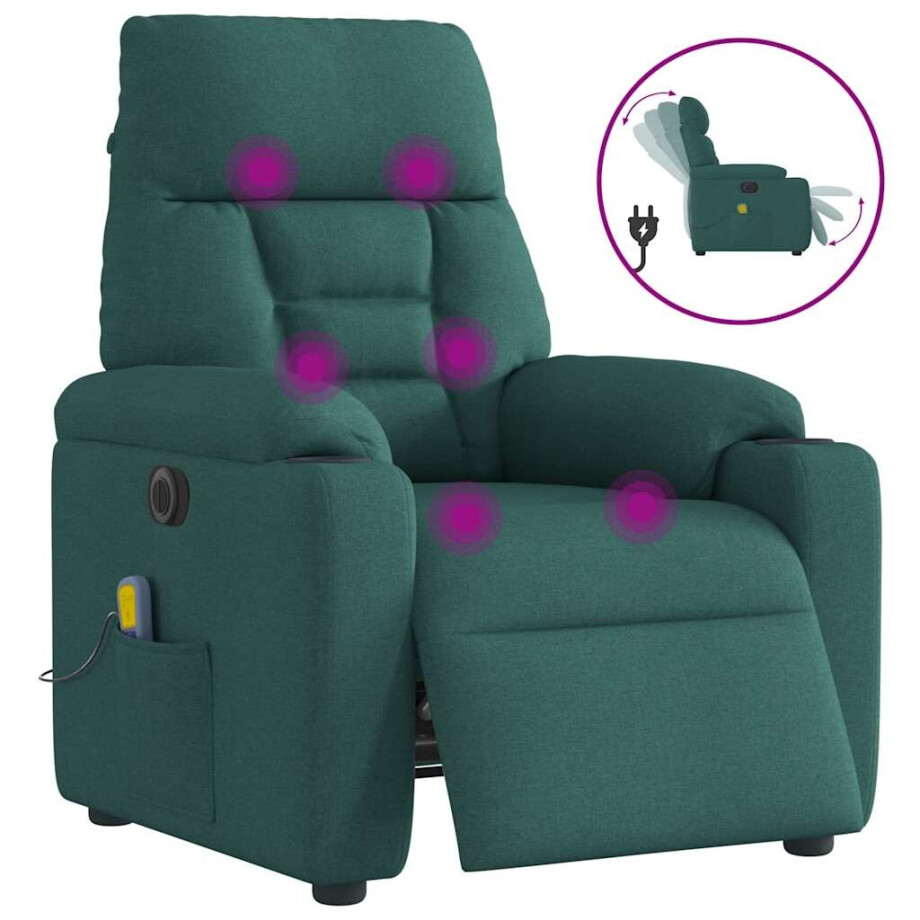 vidaXL Massagestoel elektrisch verstelbaar stof donkergroen vidaXL Massagestoel elektrisch verstelbaar stof donkergroen afbeelding 1