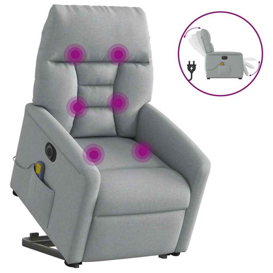 vidaXL Sta-op-massagestoel elektrisch verstelbaar stof lichtgrijs afbeelding 1