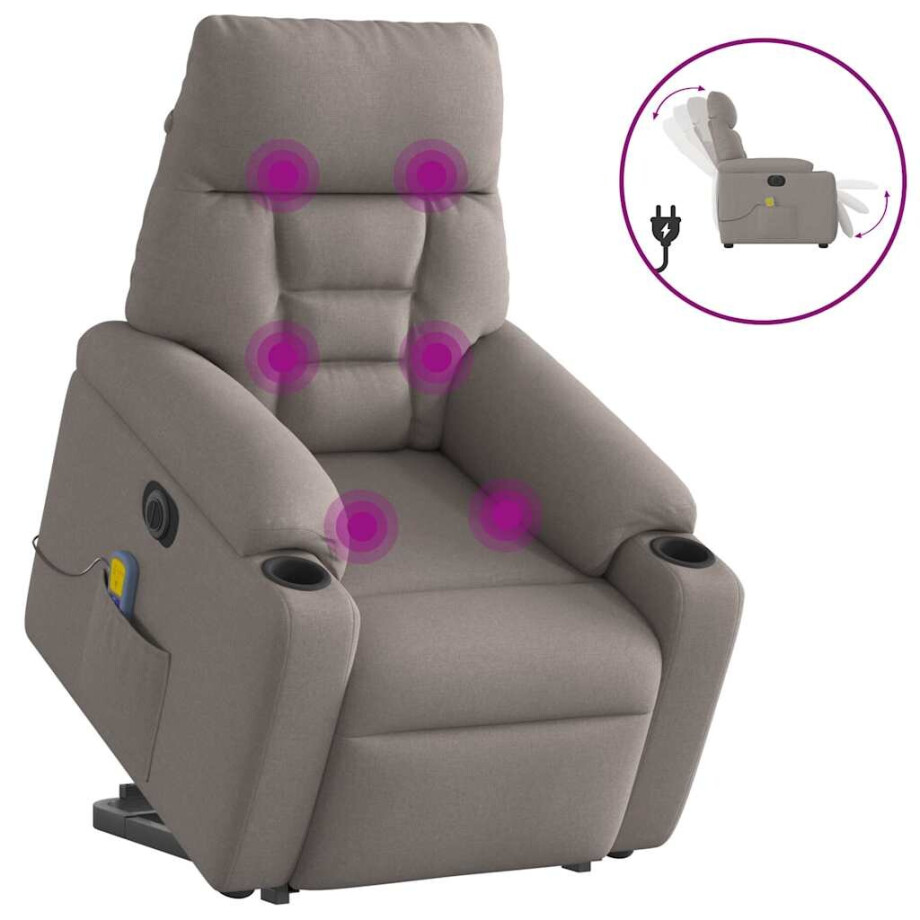 vidaXL Sta-op-massagestoel elektrisch verstelbaar stof taupe afbeelding 1