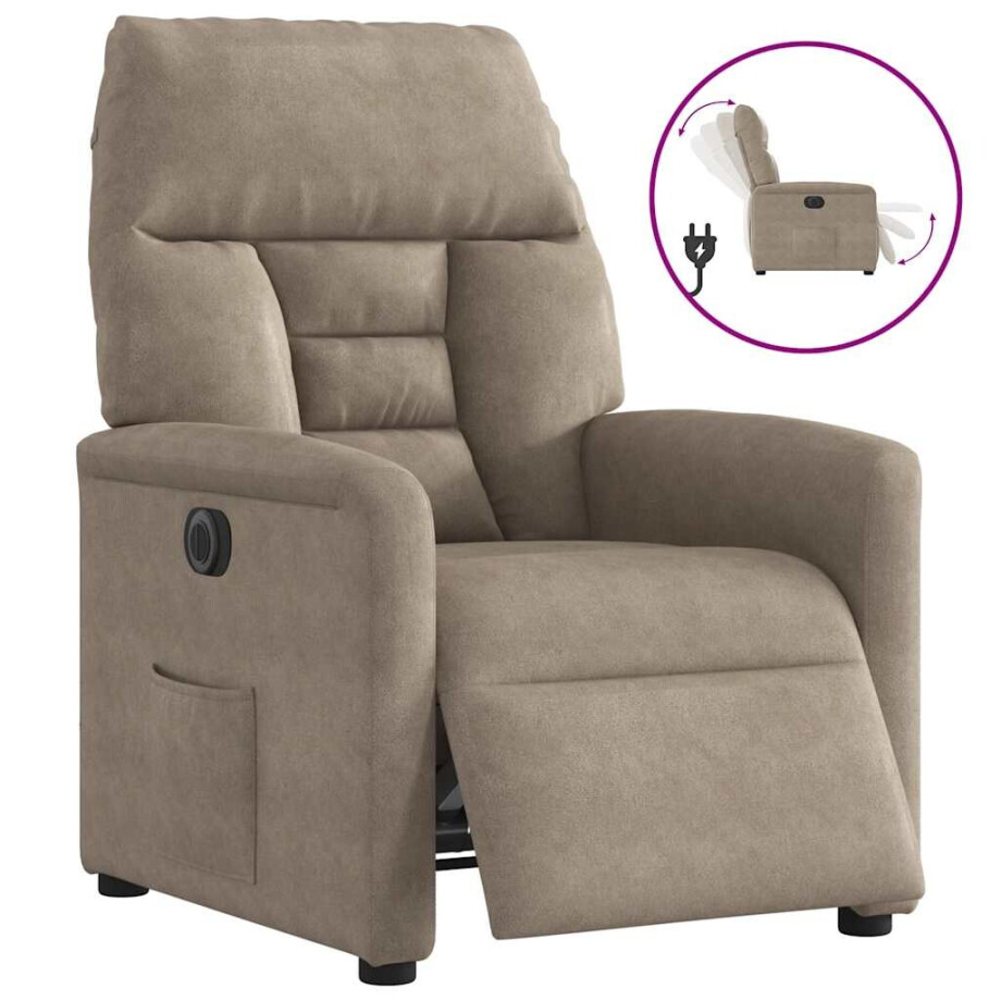 vidaXL Fauteuil verstelbaar elektrisch microvezelstof taupe vidaXL Fauteuil verstelbaar elektrisch microvezelstof taupe afbeelding 1
