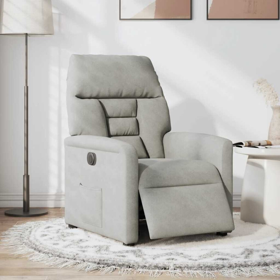 vidaXL Fauteuil verstelbaar elektrisch microvezelstof lichtgrijs afbeelding 1