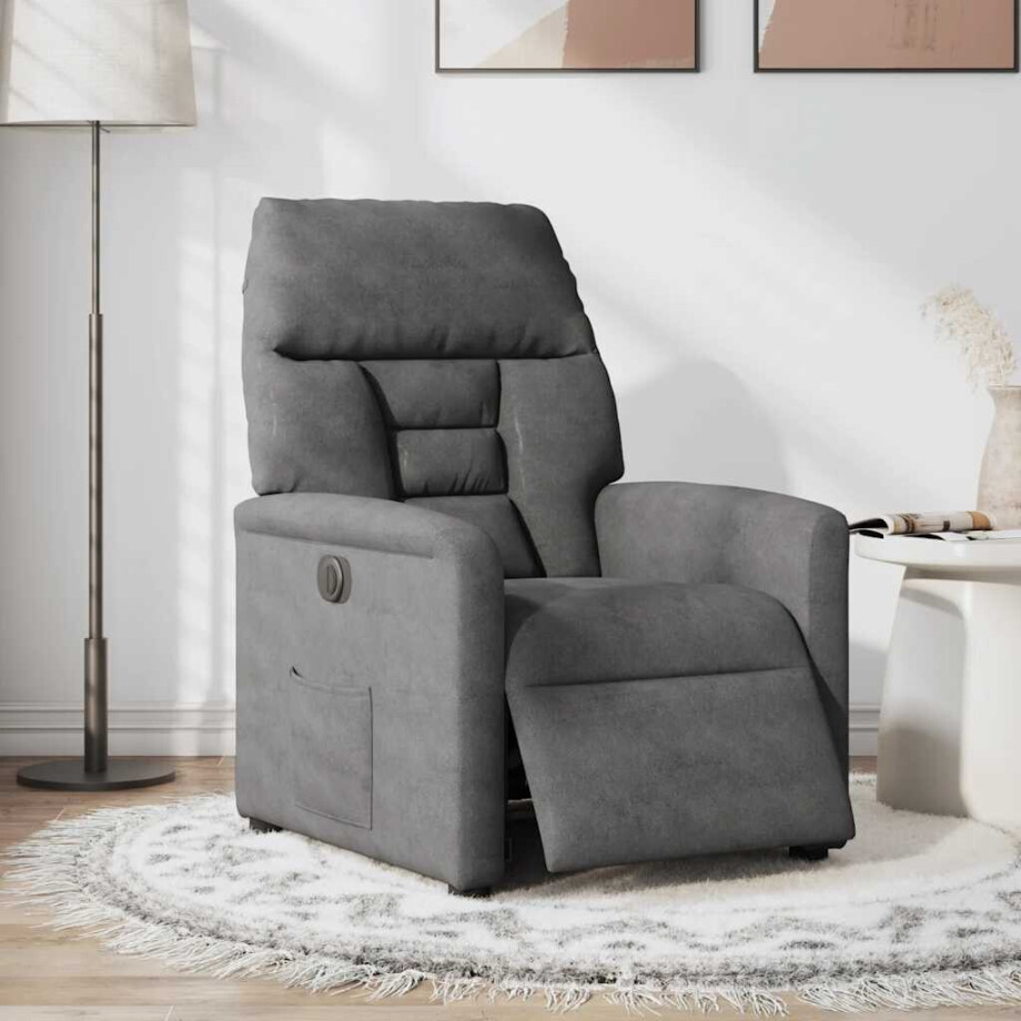 vidaXL Fauteuil verstelbaar elektrisch microvezelstof donkergrijs afbeelding 1