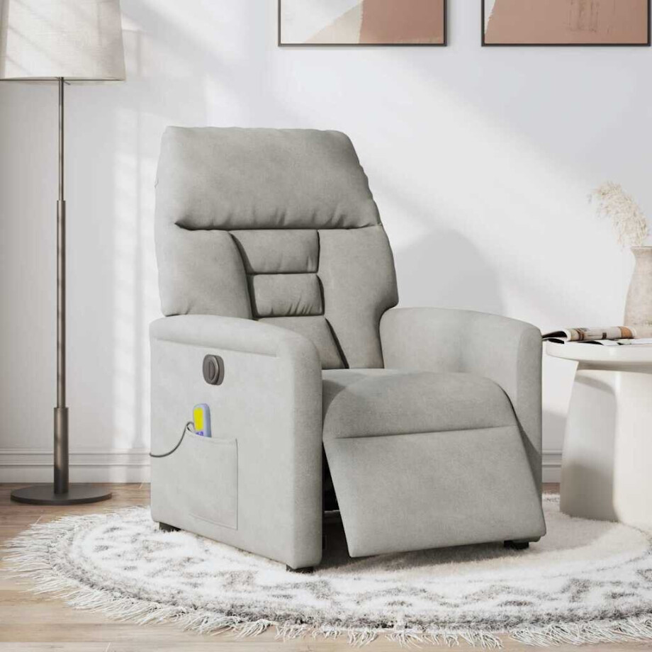 vidaXL Massagestoel elektrisch verstelbaar microvezelstof lichtgrijs afbeelding 1