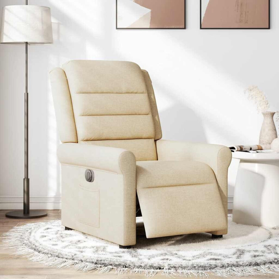 vidaXL Fauteuil verstelbaar elektrisch stof crèmekleurig afbeelding 1
