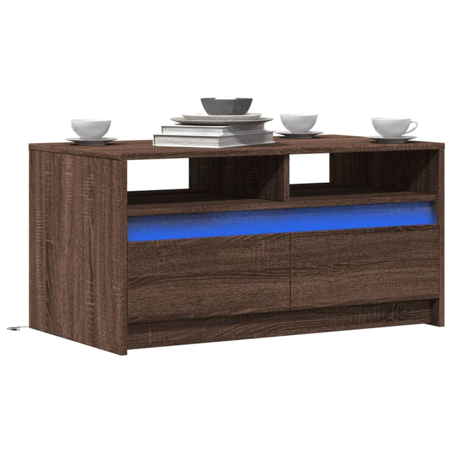 vidaXL Salontafel met LED-verlichting bewerkt hout bruin eikenkleur afbeelding 1