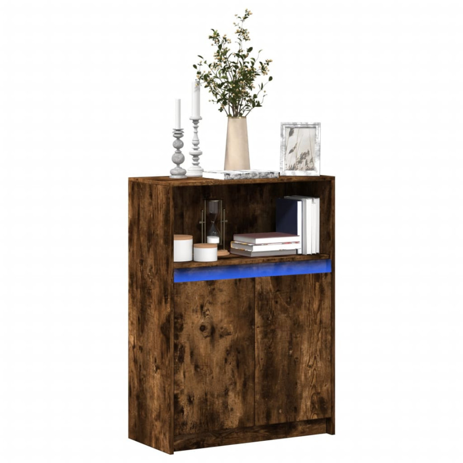 vidaXL Dressoir met LED 72x34x100 cm bewerkt hout gerookt eikenkleurig afbeelding 1