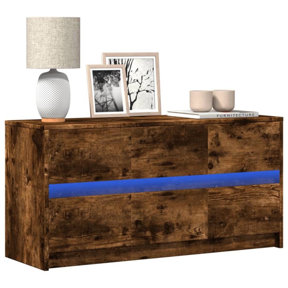 vidaXL Tv-meubel met LED 100x34x50 cm bewerkt hout gerookt eikenkleur afbeelding 1