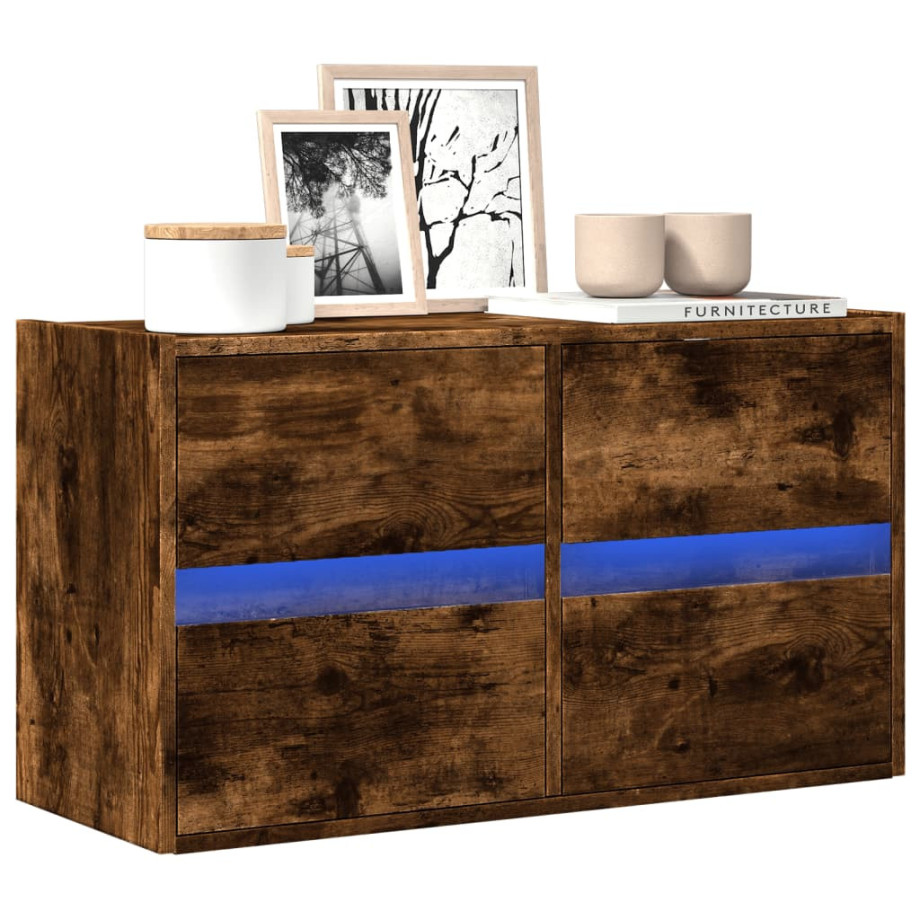 vidaXL Tv-wandmeubel met LED-verlichting 80x31x45 cm gerookt eiken vidaXL Tv-wandmeubel met LED-verlichting 80x31x45 cm gerookt eiken afbeelding 1