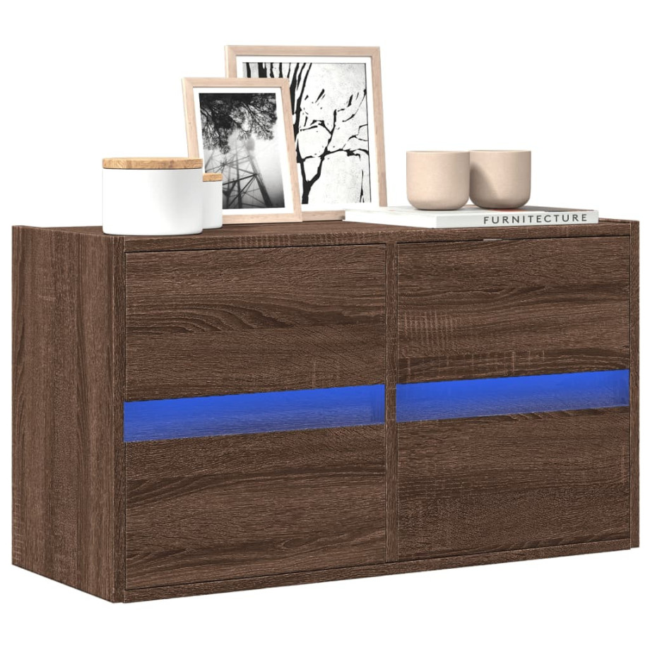 vidaXL Tv-wandmeubel met LED-verlichting 80x31x45 cm bruin eikenkleur afbeelding 1