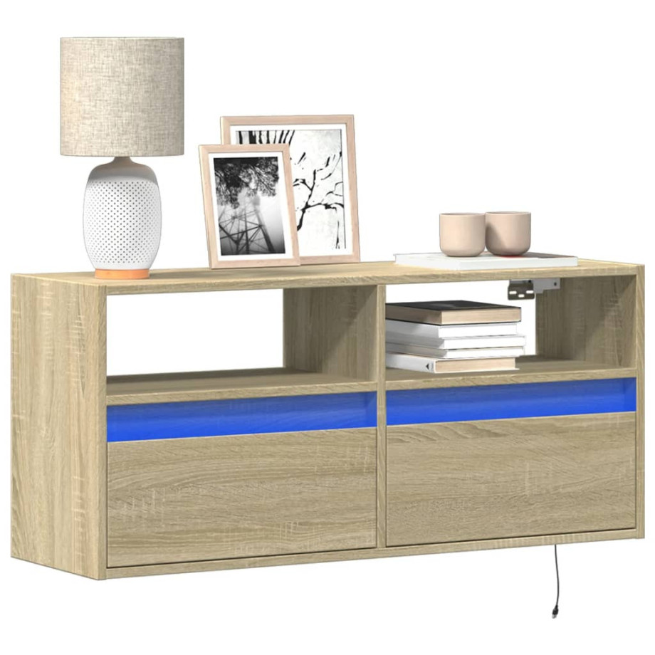 vidaXL Tv-wandmeubel met LED-verlichting 100x31x45 cm sonoma eiken vidaXL Tv-wandmeubel met LED-verlichting 100x31x45 cm sonoma eiken afbeelding 1