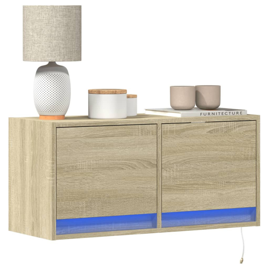 vidaXL Tv-wandmeubel met LED-verlichting 80x31x35 cm sonoma eikenkleur afbeelding 1