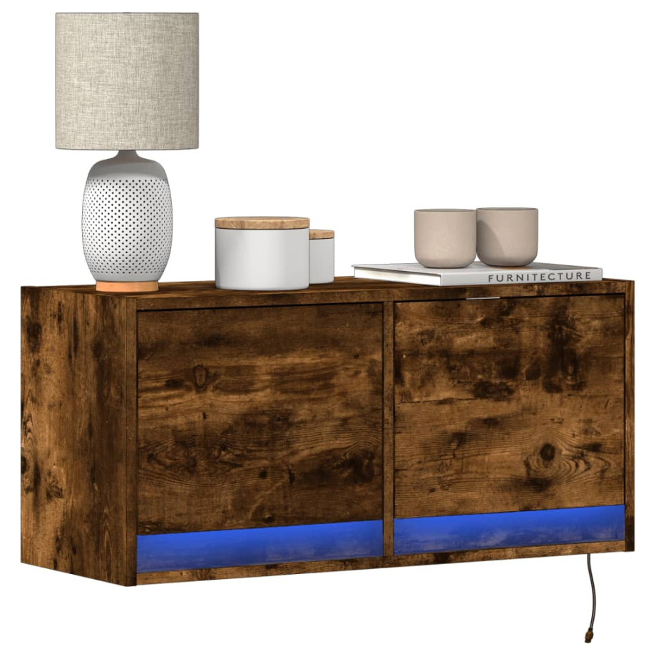 vidaXL Tv-wandmeubel met LED-verlichting 80x31x35 cm gerookt eiken afbeelding 1
