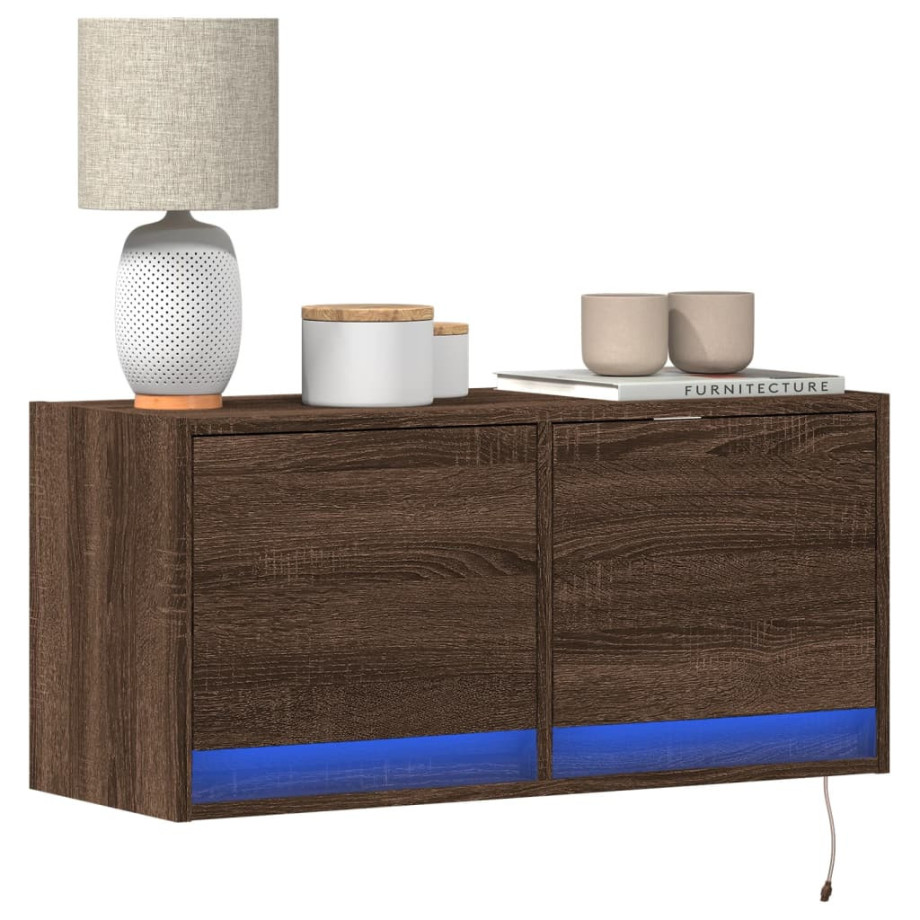vidaXL Tv-wandmeubel met LED-verlichting 80x31x35 cm bruin eikenkleur afbeelding 1
