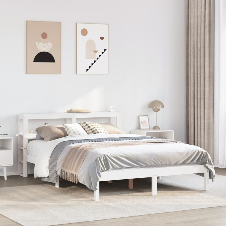 vidaXL Bedframe zonder matras massief grenenhout wit 120x200 cm afbeelding 1