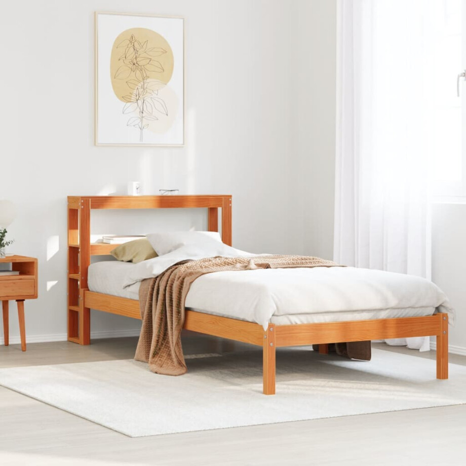 vidaXL Bedframe met hoofdbord massief grenenhout wasbruin 75x190 cm afbeelding 1