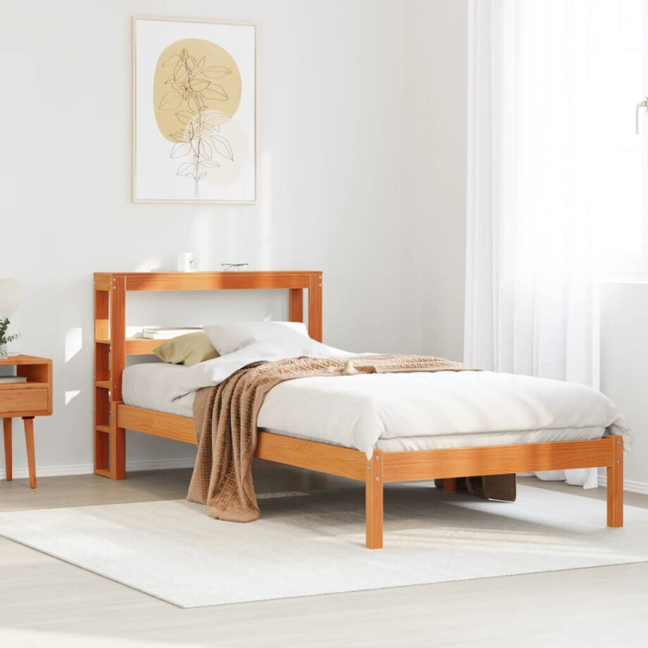 vidaXL Bedframe met hoofdbord massief grenenhout wasbruin 90x190 cm afbeelding 1