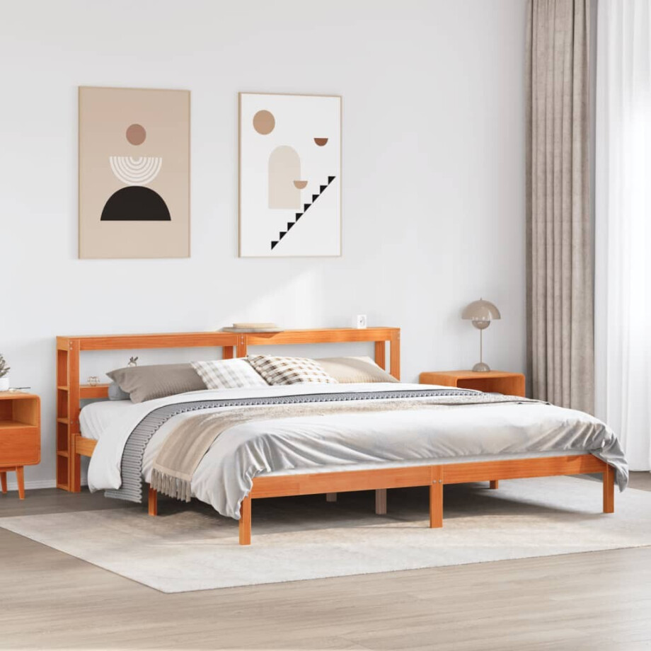 vidaXL Bedframe met hoofdbord massief grenenhout wasbruin 180x200 cm afbeelding 1