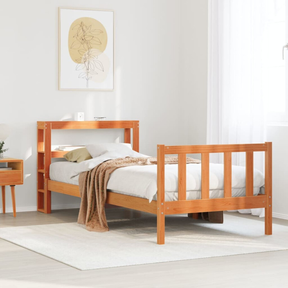 vidaXL Bedframe met hoofdbord massief grenenhout wasbruin 90x190 cm afbeelding 1