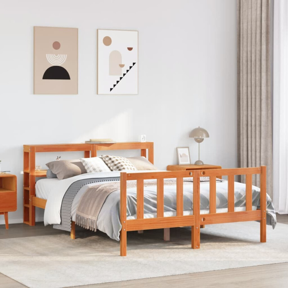 vidaXL Bedframe met hoofdbord massief grenenhout wasbruin 120x190 cm afbeelding 1