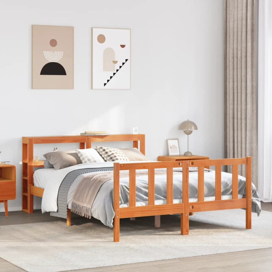 vidaXL Bedframe met hoofdbord massief grenenhout wasbruin 160x200 cm afbeelding 1