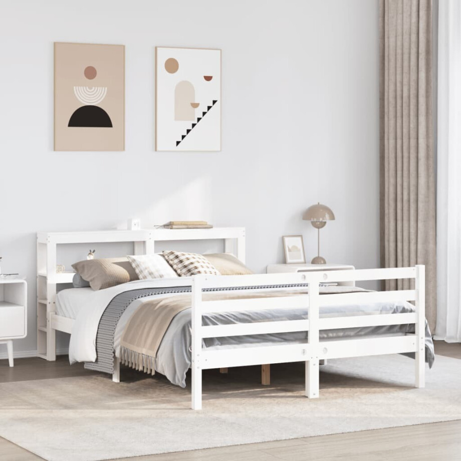 vidaXL Bedframe zonder matras massief grenenhout wit 140x190 cm afbeelding 1