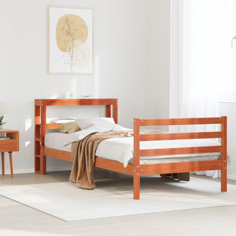 vidaXL Bedframe zonder matras massief grenenhout wasbruin 75x190 cm vidaXL Bedframe zonder matras massief grenenhout wasbruin 75x190 cm afbeelding 1