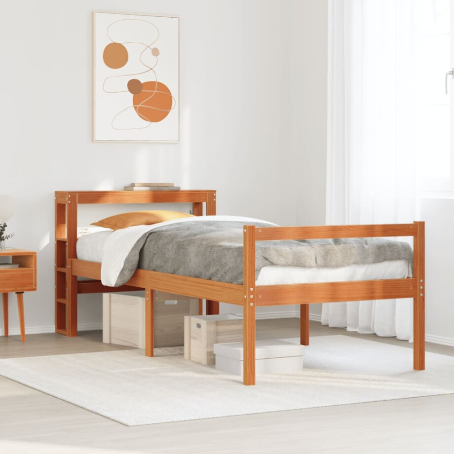 vidaXL Bedframe met hoofdbord massief grenenhout wasbruin 90x190 cm afbeelding 1