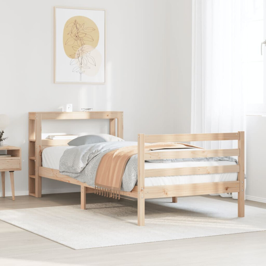vidaXL Bedframe met hoofdbord massief grenenhout 100x200 cm afbeelding 1