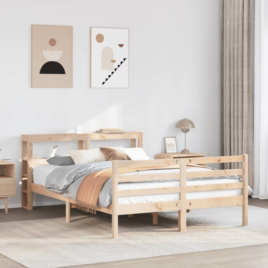 vidaXL Bedframe met hoofdbord massief grenenhout wit 140x200 cm afbeelding 1