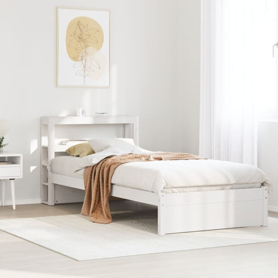 vidaXL Bedframe met hoofdbord massief grenenhout wit 75x190 cm vidaXL Bedframe met hoofdbord massief grenenhout wit 75x190 cm afbeelding 1